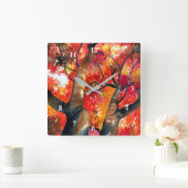 Watercolor Japanese maple tree Quadratische Wanduhr (Zuhause)