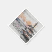 Watercolor Japanese Pagoda & Mount Fuji Scenic  Serviette (Ecke)