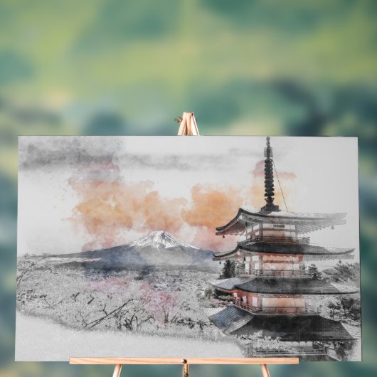 Watercolor Japanese Pagoda & Mt. Fuji Acrylschild (Neutral)