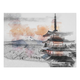 Watercolor Japanese Pagoda & Mt. Fuji  Fotodruck