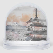 Watercolor Japanese Pagoda & Mt. Fuji Gift Schneekugeln (Rückseite)
