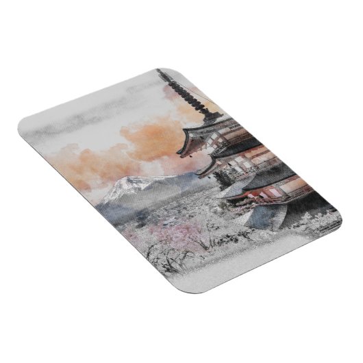 Watercolor Japanese Pagoda & Mt. Fuji Magnet (Rechte Seite)