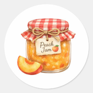 Watercolor Jar with Fresh Peach Jam and Peach Runder Aufkleber