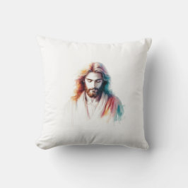 Watercolor Jesus Christ Portrait - Serene & Spirit Kissen