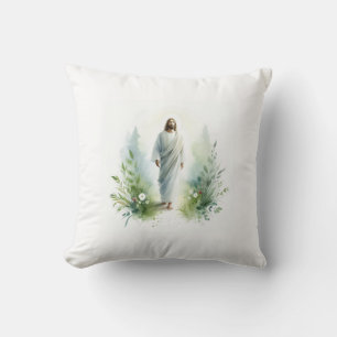 Watercolor Jesus Christ with Botanical Elements - Kissen