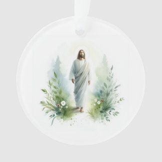 Watercolor Jesus Christ with Botanical Elements - Ornament