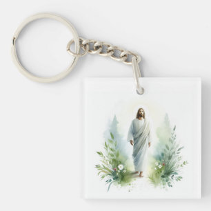 Watercolor Jesus Christ with Botanical Elements - Schlüsselanhänger