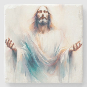 Watercolor Jesus with Open Arms - Inspiring Christ Steinuntersetzer