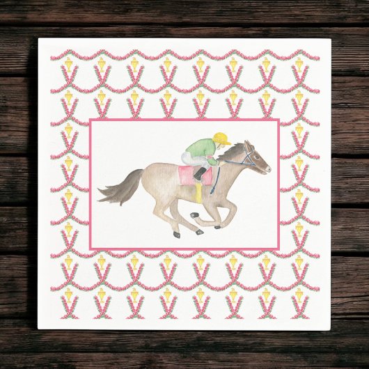Watercolor Jockey Derby Party Horse Racing Roses Serviette