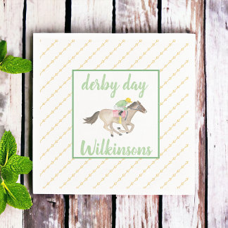 Watercolor Jockey Derby Party Race Gold Serviette