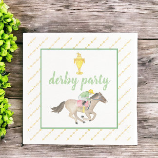 Watercolor Jockey Derby Party Race Gold Serviette