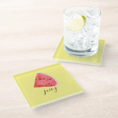 Watercolor Juicy Watermelon Wedge Glasuntersetzer (Schrägansicht)