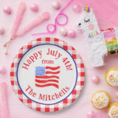 Watercolor July 4th Flag Red Check NAME Pappteller (Party)