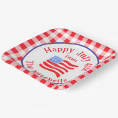 Watercolor July 4th Flag Red Check NAME Square Pappteller (Gewinkelt)