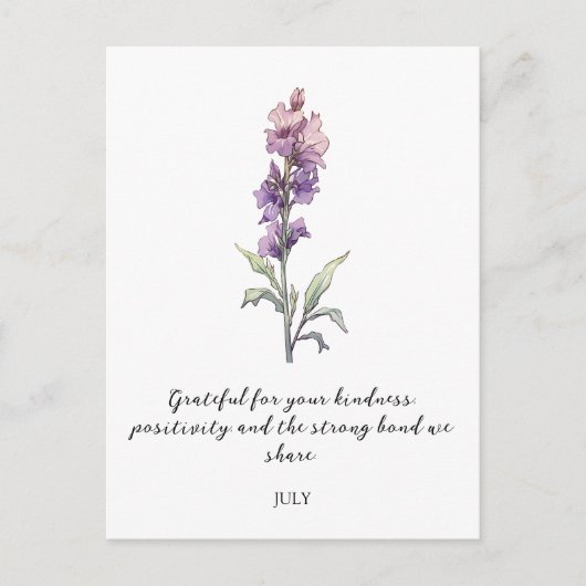 WATERCOLOR JULY LARKSPUR BIRTH FLOWER POSTKARTE (Vorderseite)