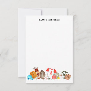 Watercolor Jungen Sportbälle All Star Kinder Name Mitteilungskarte