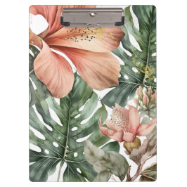 Watercolor Jungle Floral Peach Green Gold Splash Klemmbrett