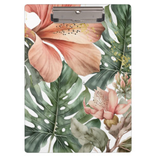 Watercolor Jungle Floral Peach Green Gold Splash Klemmbrett