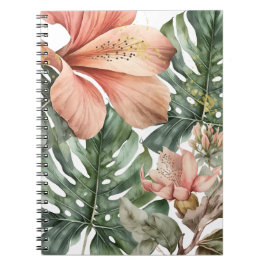 Watercolor Jungle Floral Peach Green Gold Splash Notizblock