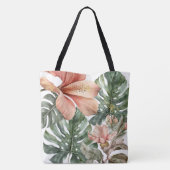 Watercolor Jungle Floral Peach Green Gold Splash Tasche (Rückseite)