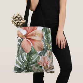 Watercolor Jungle Floral Peach Green Gold Splash Tasche