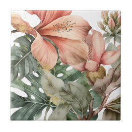 Watercolor Jungle Florals Peach Gold Splash Fliese