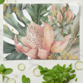 Watercolor Jungle Florals Peach Gold Splash Geschirrtuch (Gefaltet)