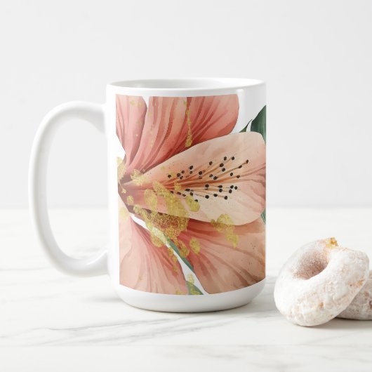 Watercolor Jungle Florals Peach Gold Splash Kaffeetasse (Mit Donut)