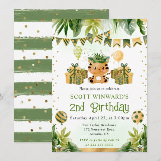 Watercolor Jungle Tiger Kindergeburtstag Einladung