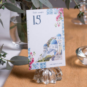 Watercolor-Kacheln Griechische Hochzeit Tischnummer