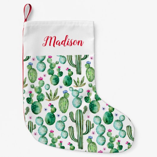 Watercolor-Kaktus-Pflanzen-Muster Kleiner Weihnachtsstrumpf (Vorderseite)