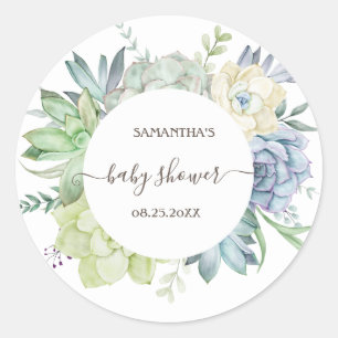 Watercolor-Kaktus-Sukkulenten-Baby-Party   Runder Aufkleber