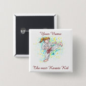 Watercolor Karate Kinder Hochkickgirl Button (Vorne & Hinten)