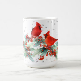 Watercolor-Kardinal auf Niederlassungs-silbernen Kaffeetasse