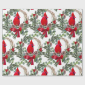 Watercolor Kardinal Holly Berries Weihnachten Geschenkpapier (Flach)