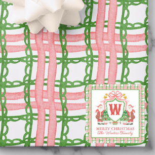 Watercolor Kariert Santa Monogram Wappen Geschenk Quadratischer Aufkleber
