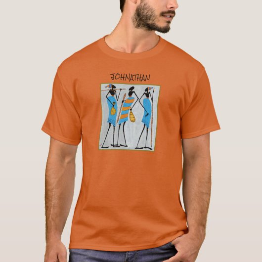 Watercolor Kenya African Art, Maasai Warriors T-Shirt (Vorderseite)