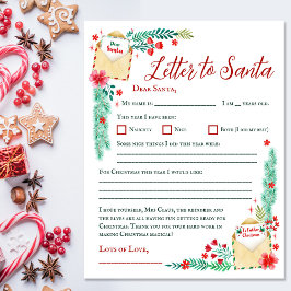 Watercolor Kids Letter to Santa Paper Sheet