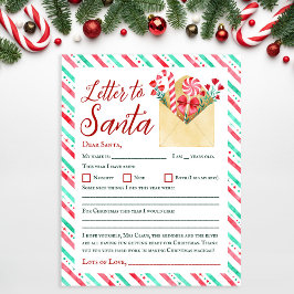 Watercolor Kids Letter to Santa Paper Sheet