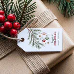 Watercolor-Kieferblätter & Festliche Christbaumkug Geschenkanhänger