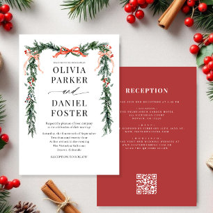 Watercolor Kiefernschleife Weihnachten QR Code Hoc Einladung