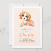 Watercolor King Charles Spaniel Floral Birthday Einladung (Vorderseite)