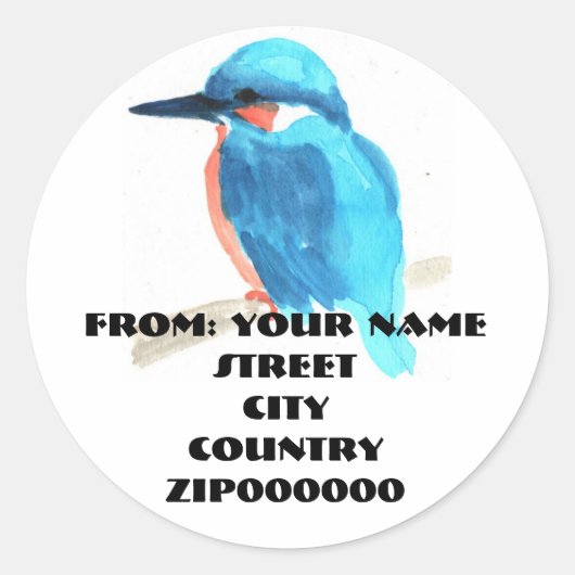 Watercolor Kingfishe Address Labels Round Stickers (Vorderseite)