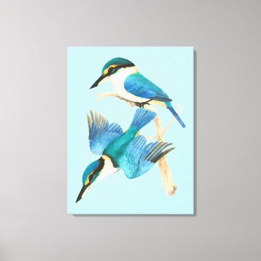 Watercolor Kingfisher Birds Blue Leinwanddruck (Vorderseite)