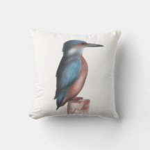 Watercolor Kingfisher Throw Pillow