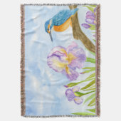Watercolor Kingfisher with Purple Irises Decke (Vorderseite Vertikal)