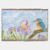 Watercolor Kingfisher with Purple Irises Decke (Vorderseite)