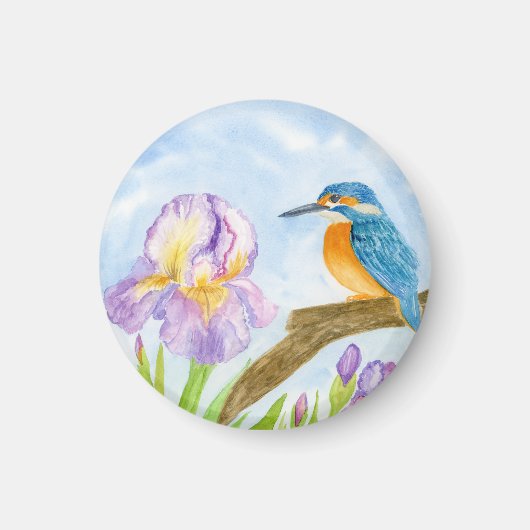Watercolor Kingfisher with Purple Irises Magnet (Vorne)