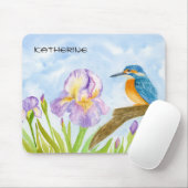Watercolor Kingfisher with Purple Irises  Mousepad (Mit Mouse)