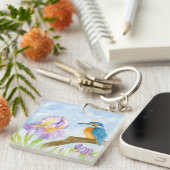 Watercolor Kingfisher with Purple Irises Schlüsselanhänger (Vorderseite rechts)